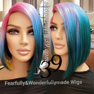 Colorful human hair side part bob wig